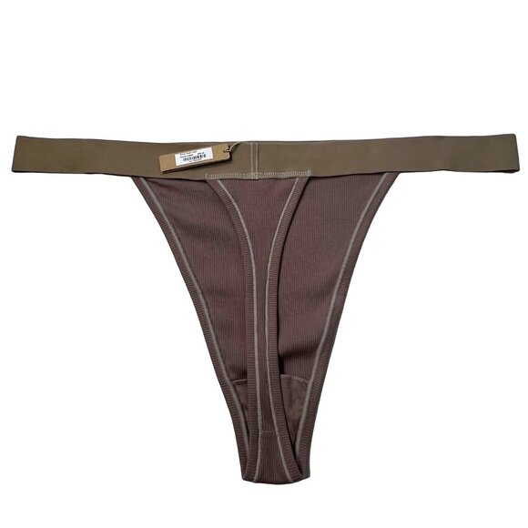 SKIMS Cotton Rib Thong Umber Womens 4X - Picture 2 of 10